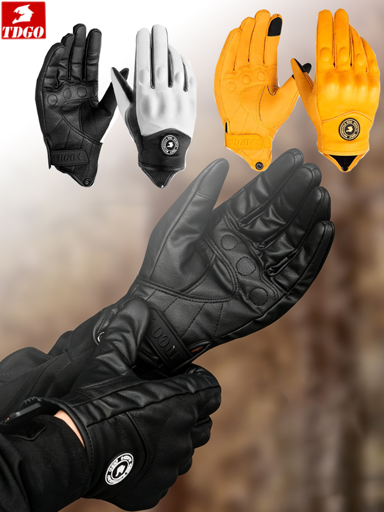 Leather Work Winter Gloves - Motorcycle Breathable Racing Gloves Summer Perforated