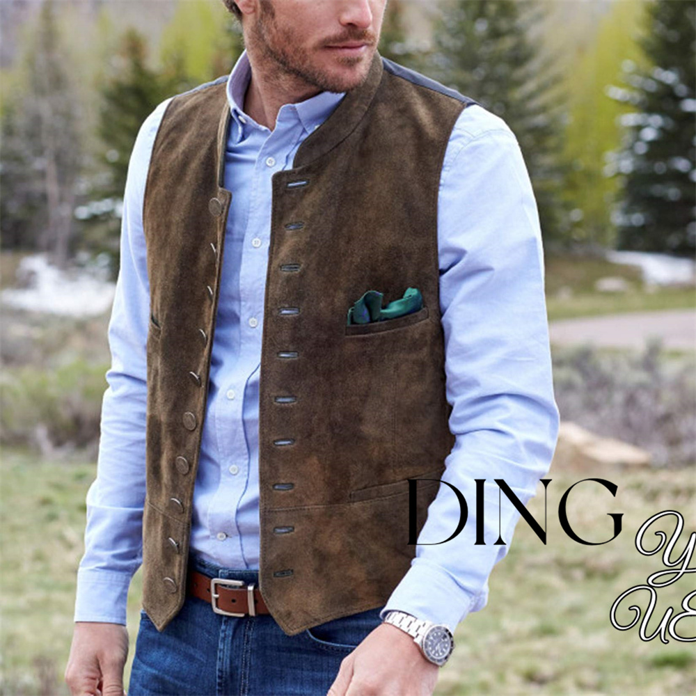 Leather Work Vest - Men's Suede Leather 10-button Suit Vest