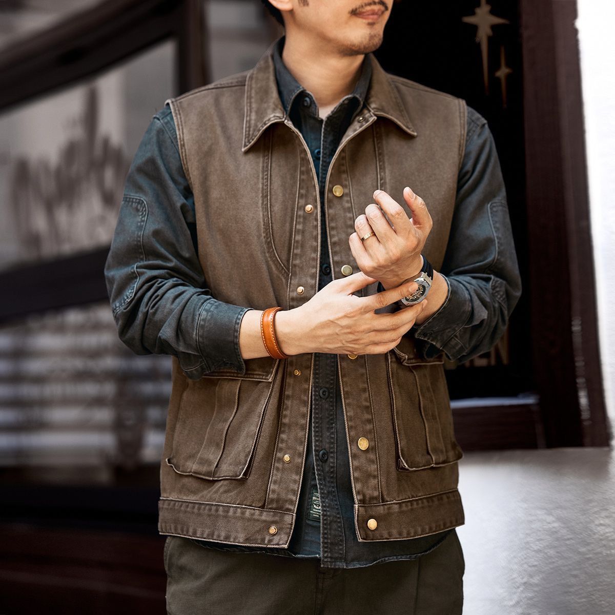 Leather Work Vest - Autumn and Winter American Denim Vest