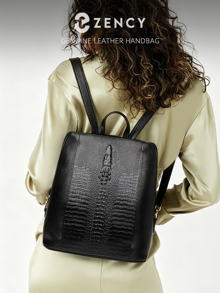 Leather Work Womens Backpack - Zency Women's Crocodile Leather Backpack 100%