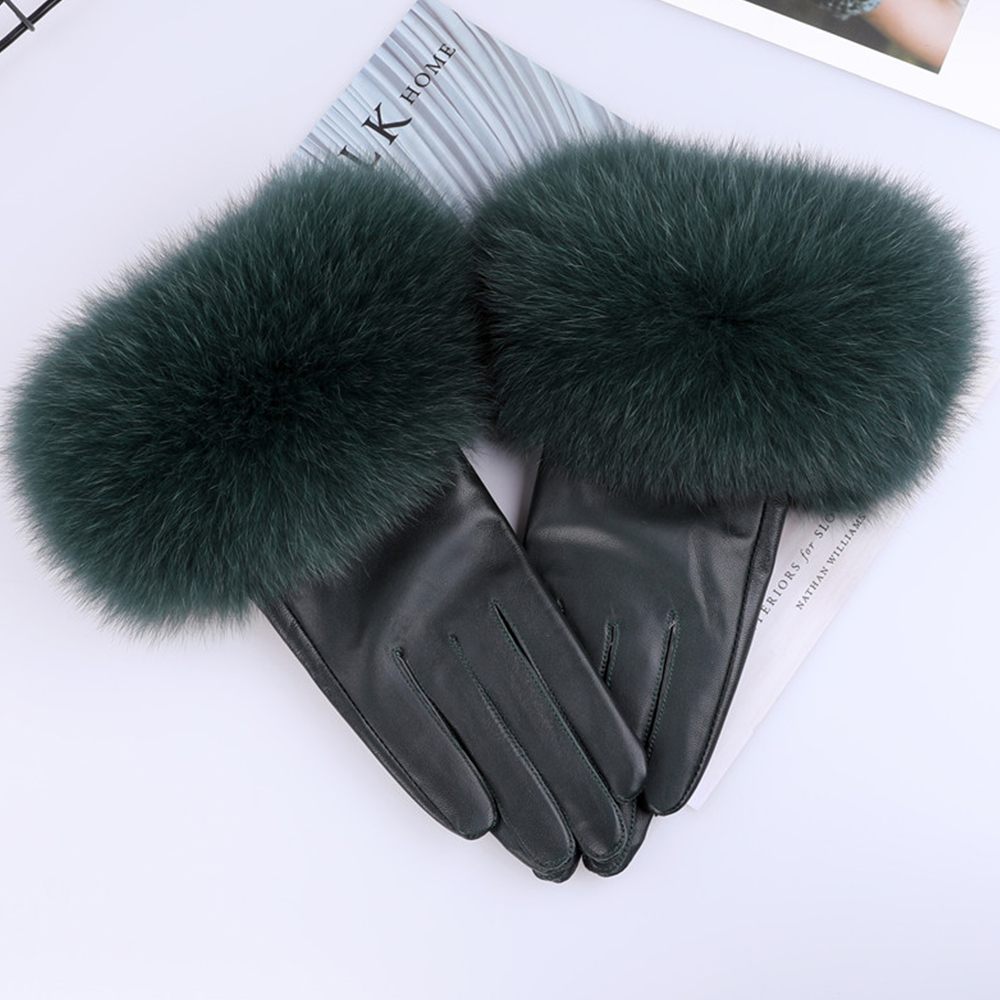 Sheepskin Natural Fox Fur Trim - Leather Work Winter Gloves ulasan dan harga