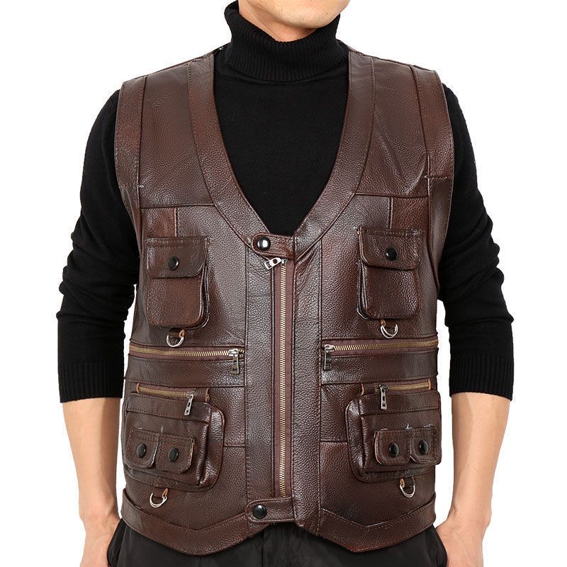 Cowhide Genuine Leather Vest W - Leather Work Vest ulasan dan harga