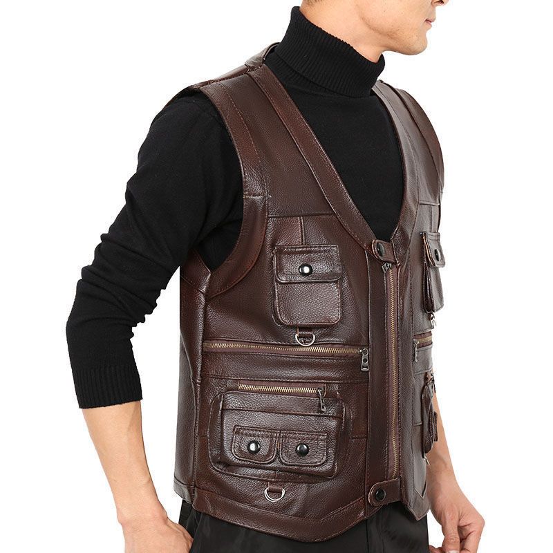 Cowhide Genuine Leather Vest W - Leather Work Vest ulasan dan harga