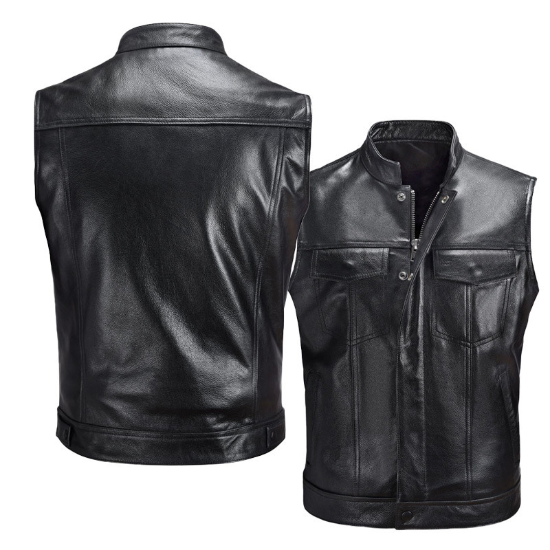 Men's  Leather Biker Vest Blac - Leather Work Vest ulasan dan harga