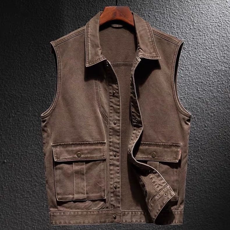 Autumn and Winter American Den - Leather Work Vest ulasan dan harga
