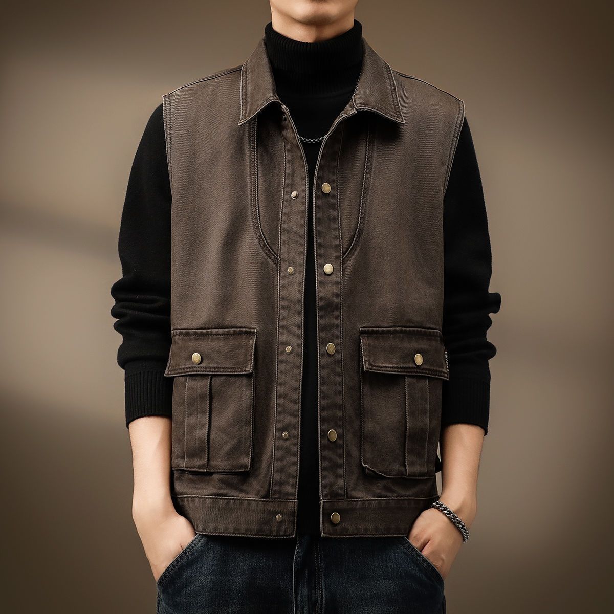 Autumn and Winter American Den - Leather Work Vest ulasan dan harga