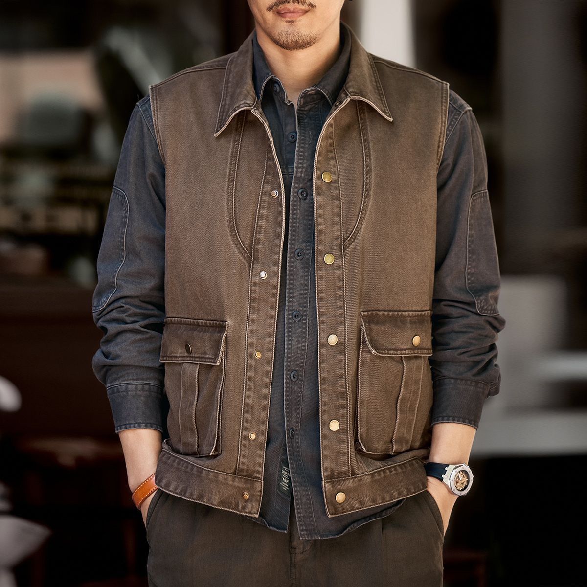 Autumn and Winter American Den - Leather Work Vest ulasan dan harga